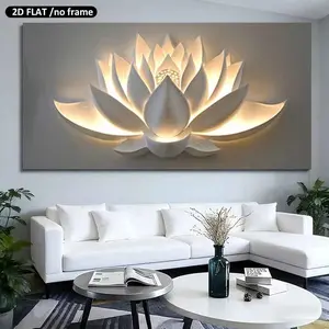 2D Flat, 1pc Large  19.68*39.37In/50Cm*100Cm Unframed,Modern Canvas Frameless Lotus Flower Wall Art Light Decor Modern Home Decoration Canvas Prints Suitable for Living Rooms Bedrooms Realistic Posters Decorative Gifts