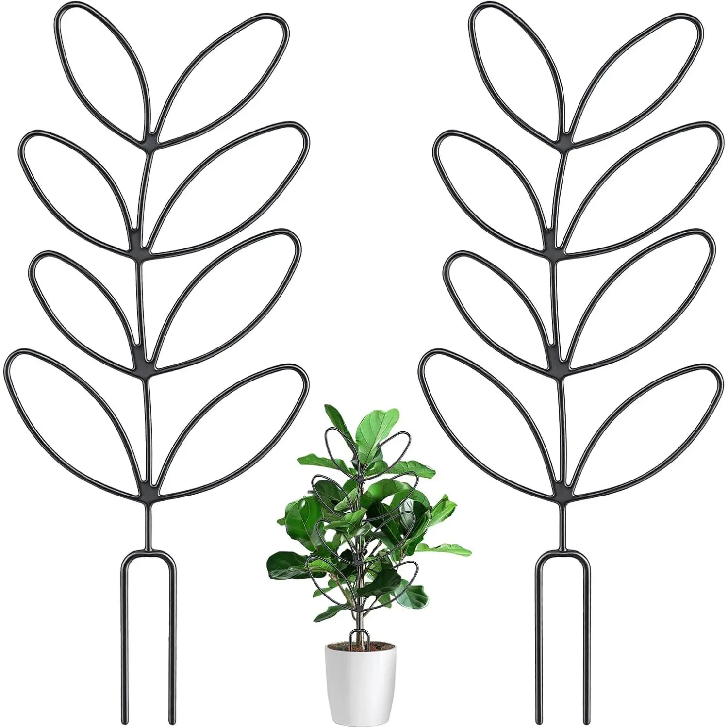 2 count  Trellis Indoor,  Support for Climbing, Plastic 12 Inch Small  Stakes for Indoor , Trellis for Climbing  Garden Potted (Leaf Shape Black)