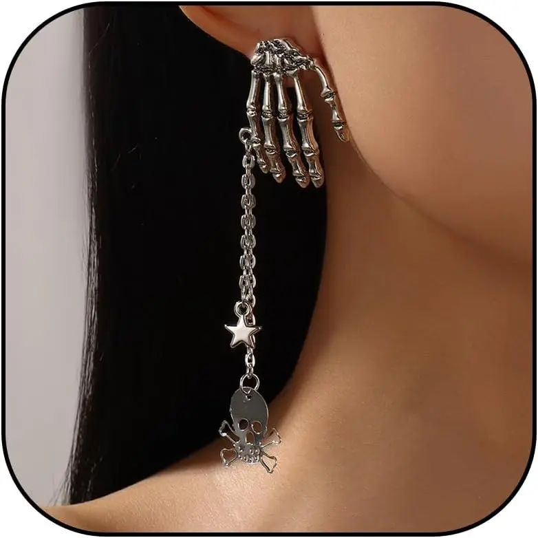 Gothic Earrings for Women Bat Skull Tassel Dark Aesthetic  Punk Rock Concert Outfit Accessories Birthday Anniversary Presents Black Dangle Drops Retro Grunge Style Wardrobe Essentials