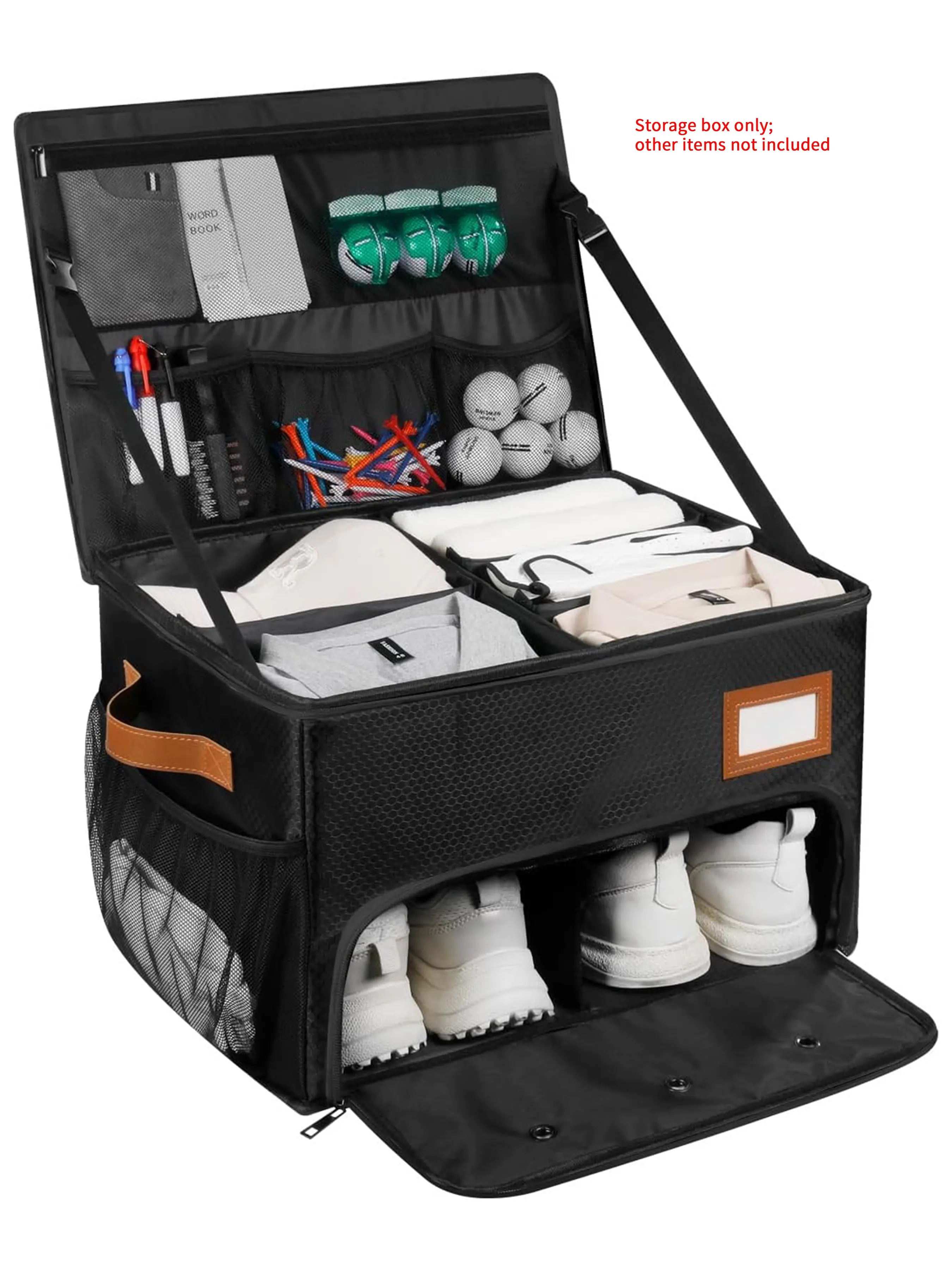 2 Layer Golf Trunk Organizer, Golf Gifts for Men with Separate Ventilated Compartment for 2 Pair Shoes, Golf Car Storage Organizer,Golf Shoe Bag,  Waterproof Car Trunk Locker for Balls, Tees, Clothes, Gloves, Gifts for Golfers