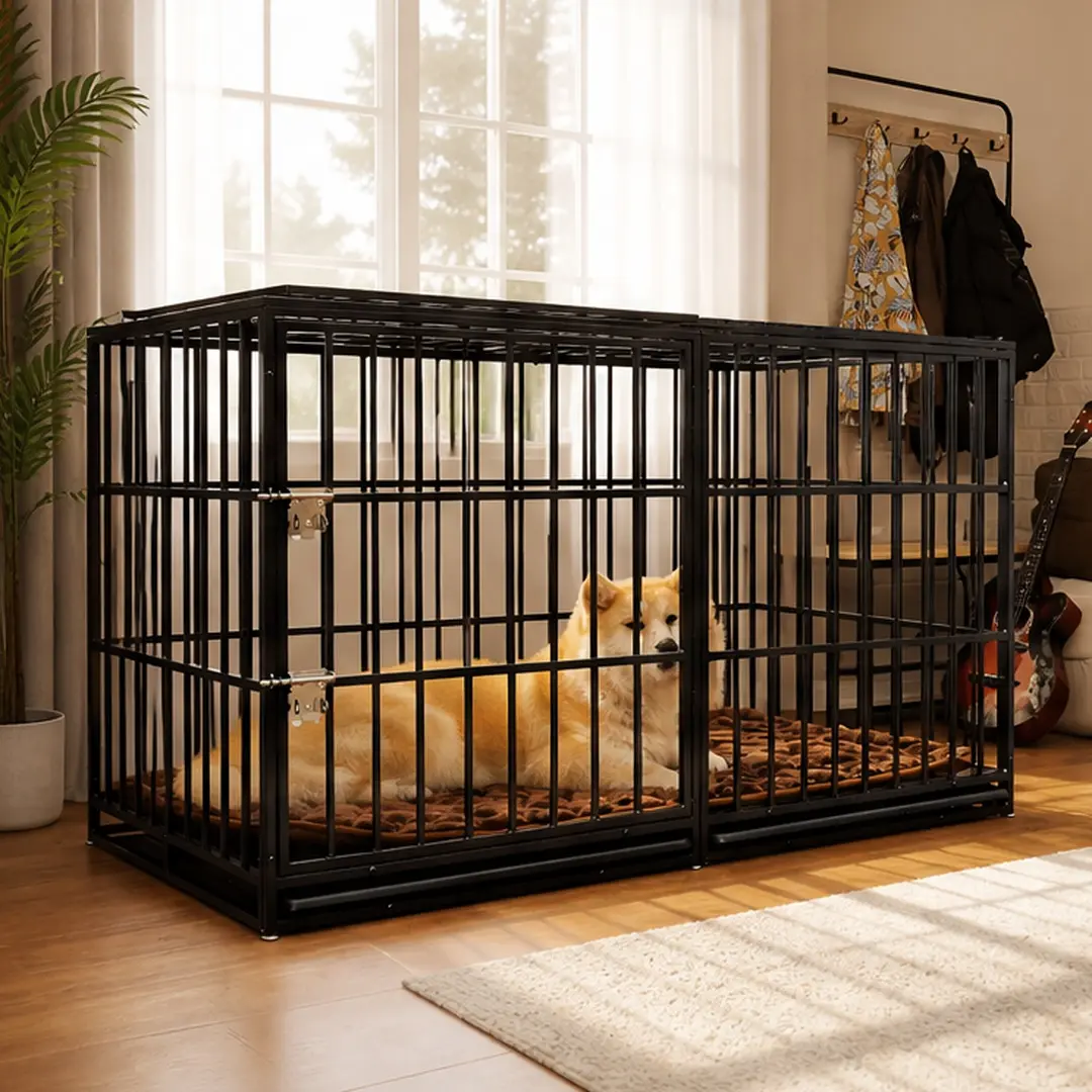 ARCH 61in Extra Large Heavy Duty Carbon Steel Dog Crate - 31.5in W x 60.6in D x 36in H, 78.7lb, Double Door Dual Locking Hammertone Finish Rust Resistant Metal Wire Kennel for 71-90lb Large Dogs, Removable Plastic Tray, Simple Assembly Indoor-Outdoor Use,