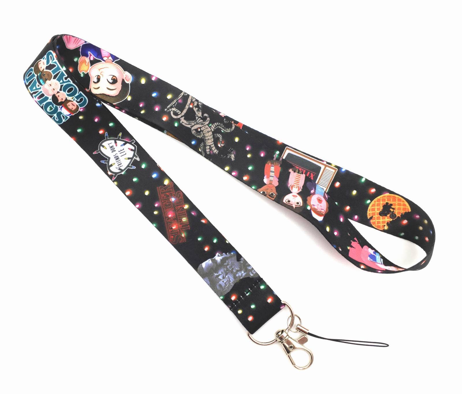 Stranger Things Anime Cartoon Long Lanyard Card Holder Neck Strap Phone Lanyard with Metal Hooks and Printed Ropes for Hanging Phones and ID Cards - Ribbon
