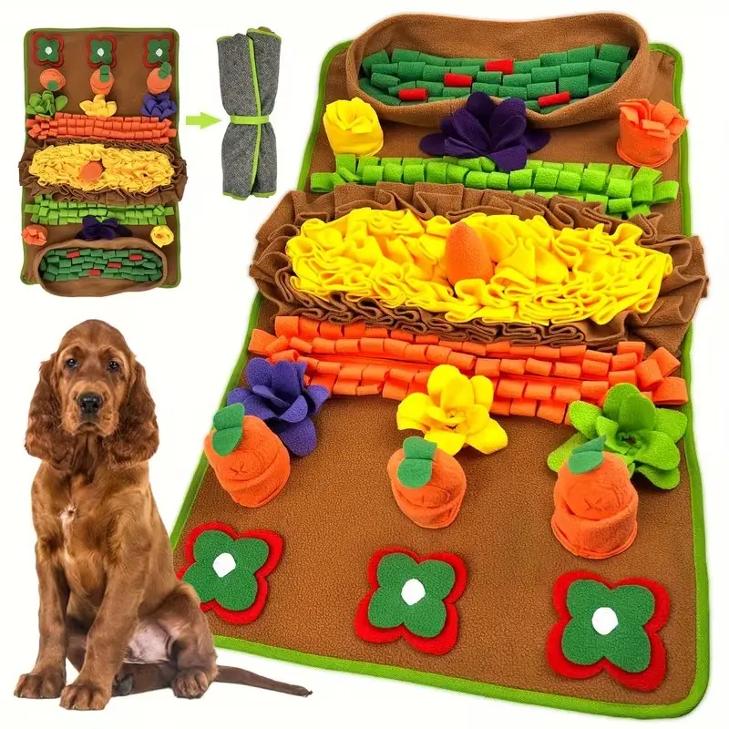 Interactive Dog Snuffle Mat, Durable Polyester Nosework Blanket, Slow Feeding Mat with Squeaky Toys, Stress Relief Puzzle Feeder for All Dog Breeds, Machine Washable