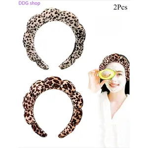 2pcs Vintage Animal Print Fluffy Segmented Bubble Headband, Thick Sponge Fleece Spa Hair Hoop, Elastic No Slip Hair Holder for Girls Makeup Application, Bath Routine & Night Skincare