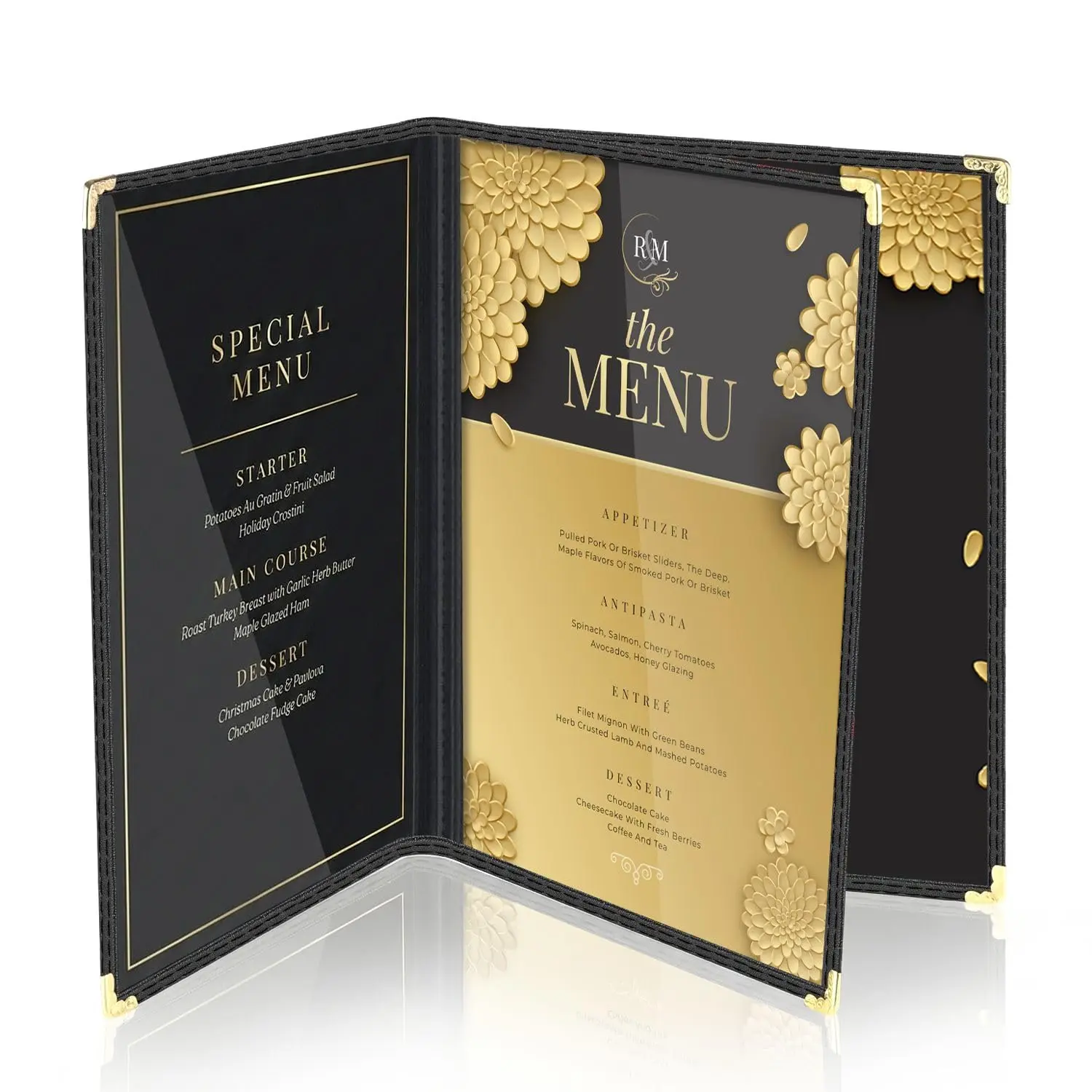 Clear Restaurant Menu Covers 8.5 x 11, 3 Pages, 6 Views, 1 Pack | Menu Folder with Clear Pvc Sleeves, Black Leather-Look Edging and -Tone Corners for Restaurants, Bars, Cafes and Hotels