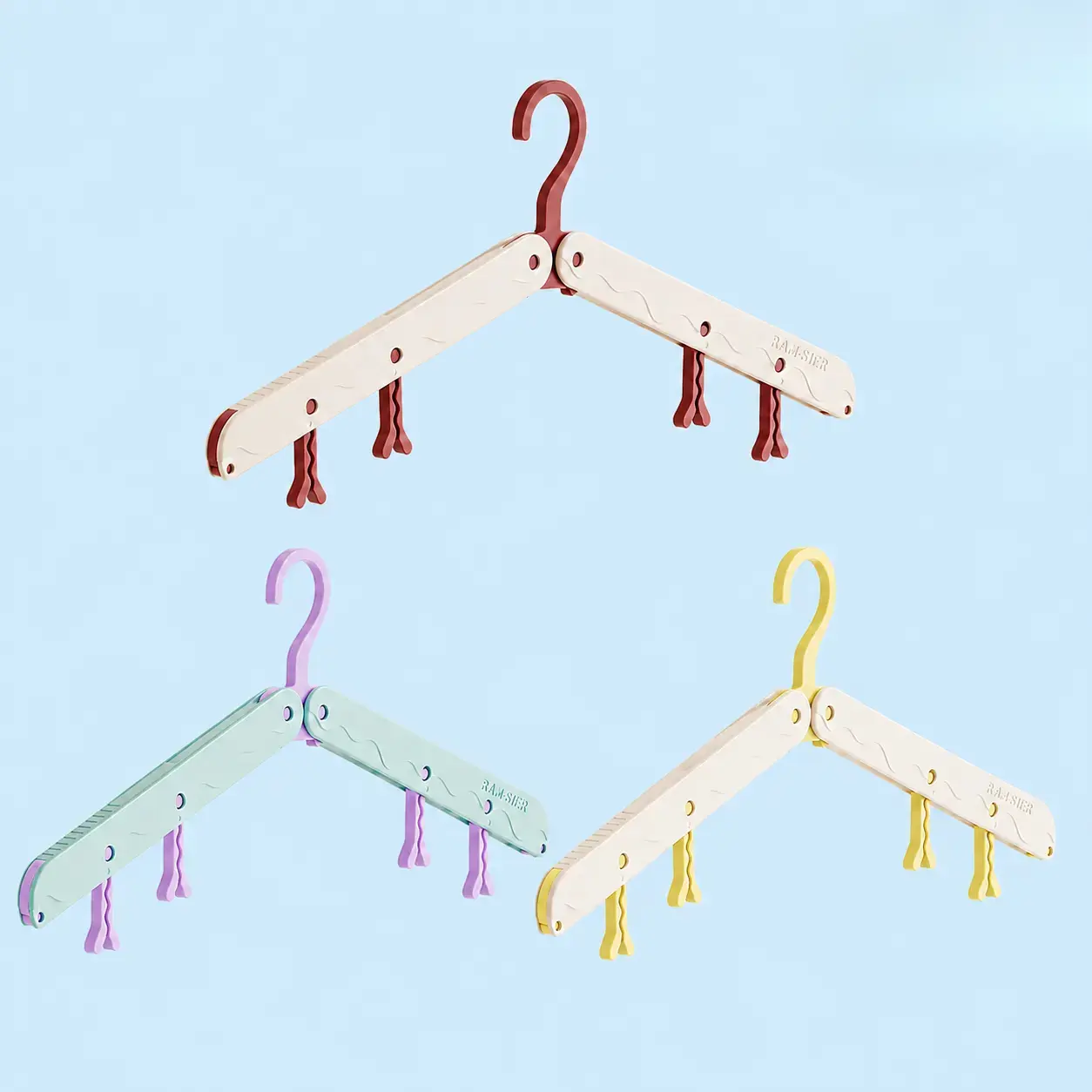 3PC Multifunctional Foldable Clothes Hanger with Clips, Lightweight Portable Laundry Drying Rack for Socks, Underwear, Baby Clothes & Travel, Random Color
