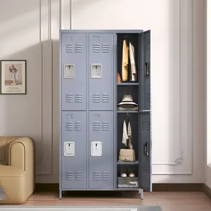 Gray 6-Door 71.97"H Metal Lockers with Lock (100.31 lbs, 35.43 x 15.75 x 71.97 in) - Commercial Office Furniture for Employees, Gym & Classroom Use, Porch Storage Cabinet