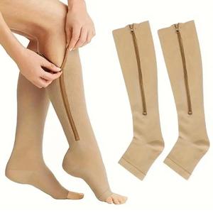 zipper compression socks, 1 pair solid color high knee compression sports socks for running jogging, compression leg, funny gift, women's socks & hosiery