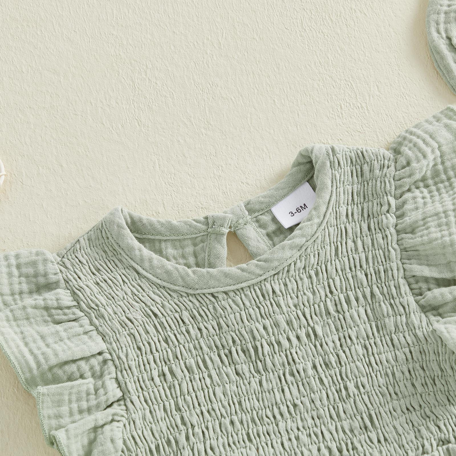 Newborn Baby Girl Romper Ruffle Sleeve Solid Smocked Bubble Romper Jumpsuit Bow Headband Cute Infant Summer Clothes Newborn Baby Girl Romper Ruffle Sleeve Solid Smocked Bubble Romper Jumpsuit Bow Headband Cute Infant Summer Clothes