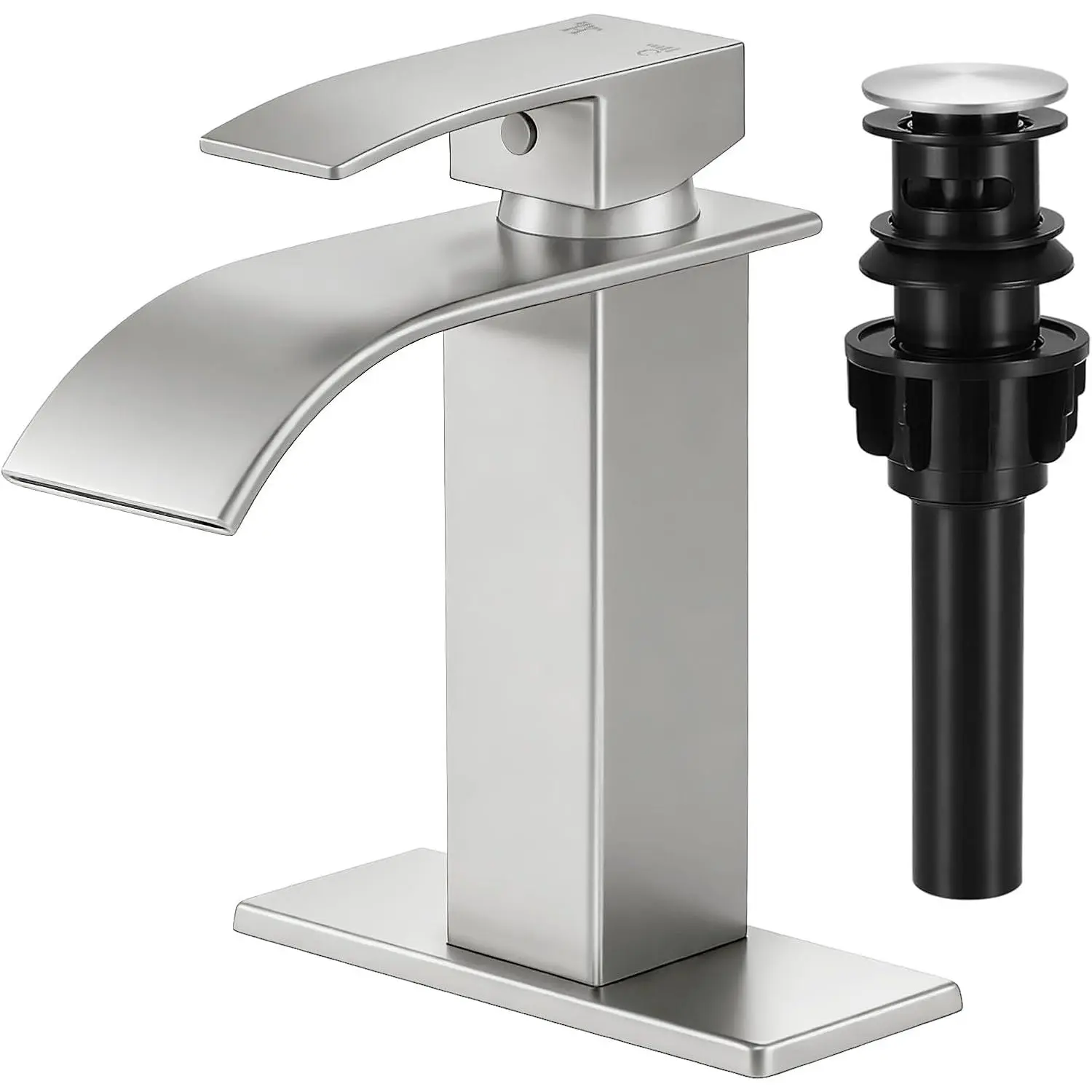 Bathroom Faucets Brushed Nickel Waterfall Bathroom Sink Faucet Modern Single Handle Bathroom Faucet for 1 or 3 Hole Mxier Tap Washbasin Faucet with Deck, Pop-up Drain and  Hoses