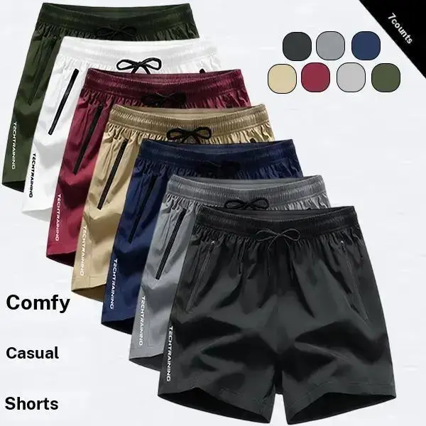 Men's 7-Pack Athletic Loose Fit Lightweight Quick-Dry Activewear Shorts - Male Clothing, Solid Color, Adjustable Elastic Waist with Drawstring, Anti-Wrinkle Fabric, Casual, Comfy Gym Stuff, Do Not Dry Clean