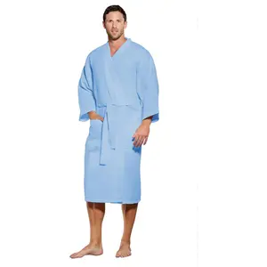 Turquaz Lightweight Long Waffle Kimono Spa Robe for Men