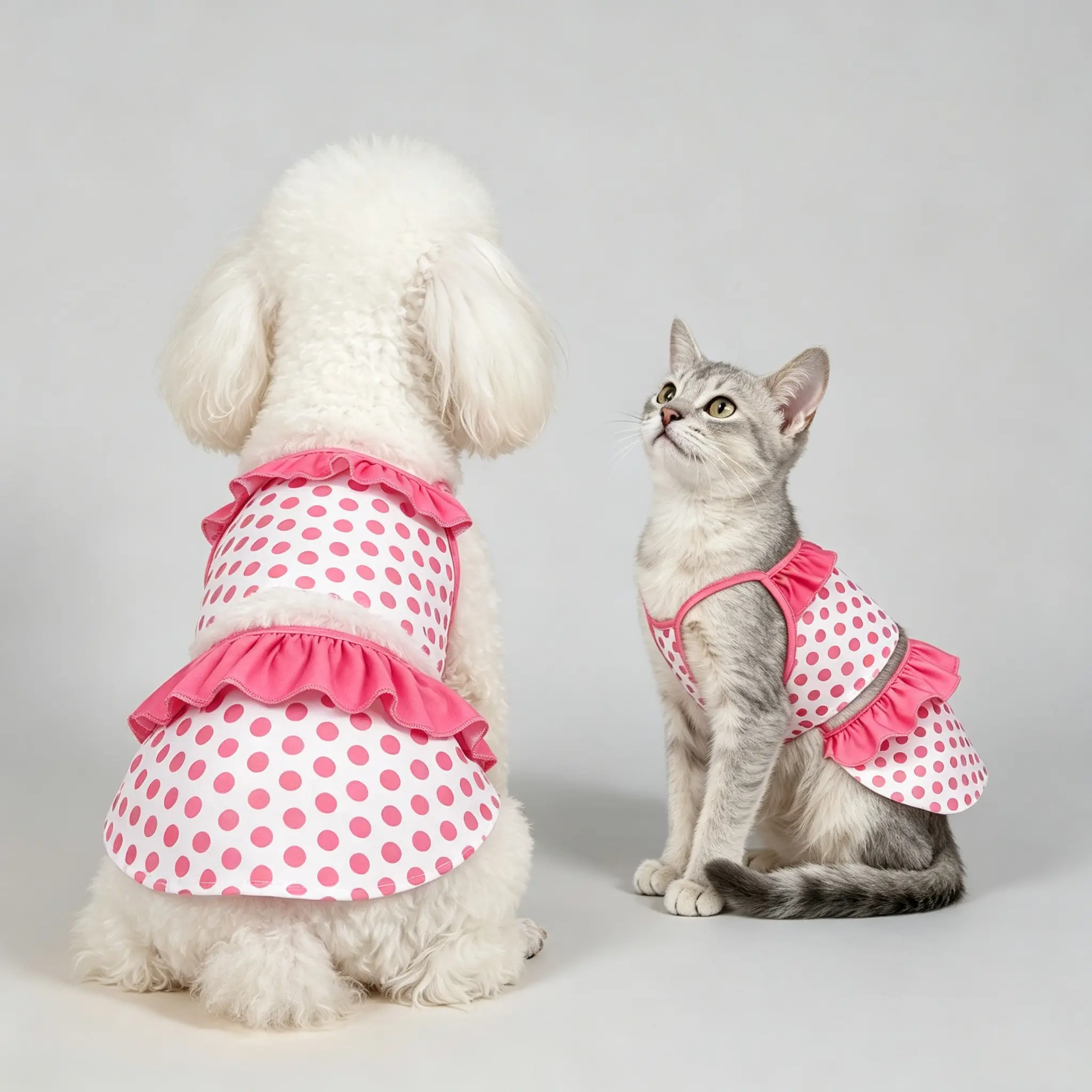 Cute Hot Pink Polka Dot Ruffle Sling Pet Bikini Dress Quick Dry Elastic Dog Swimsuit Summer Beach Swimming Costume for Small Dogs Cats Holiday Water Activity Wear Puppy Clothes