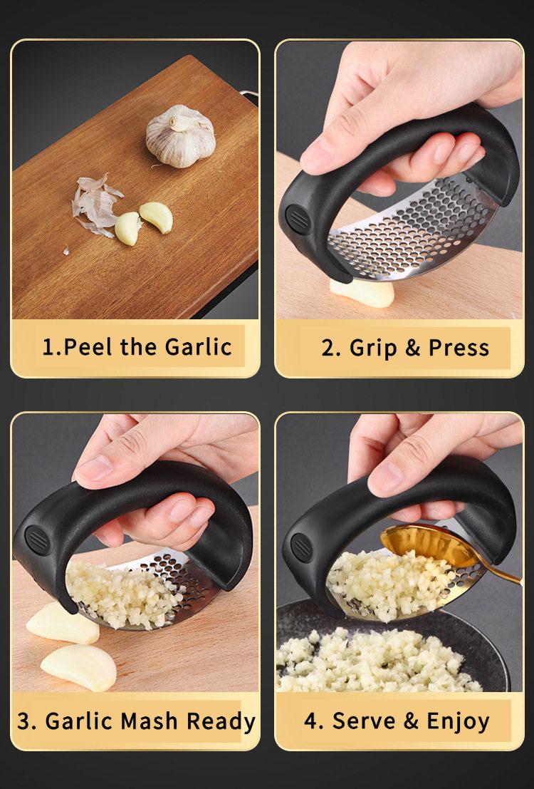 New Design Stainless Steel Garlic Press Rocker, Manual Garlic Mincer Crusher for Kitchen, Handheld Garlic Masher Tool for Fresh Garlic Paste