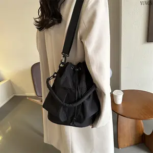 Women's 2026 Nylon Drawstring Bucket Gym Bag - Top Handle, High-Capacity, Lightweight Crossbody Shoulder Handbag for Work, Travel, Daily Use