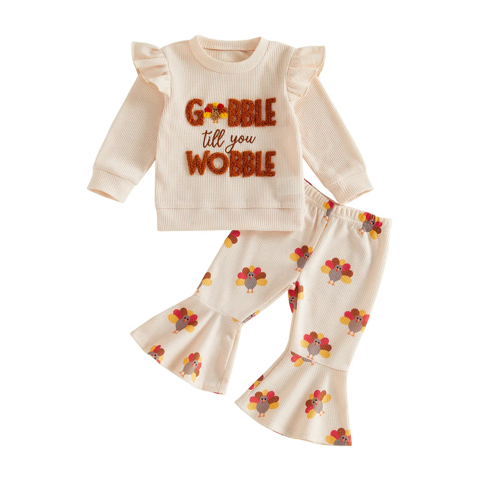 Toddler Baby Little Girl Thanksgiving Outfits Letter Embroidery Long Sleeve Pullover Pants Set Fall Winter 6M-4T