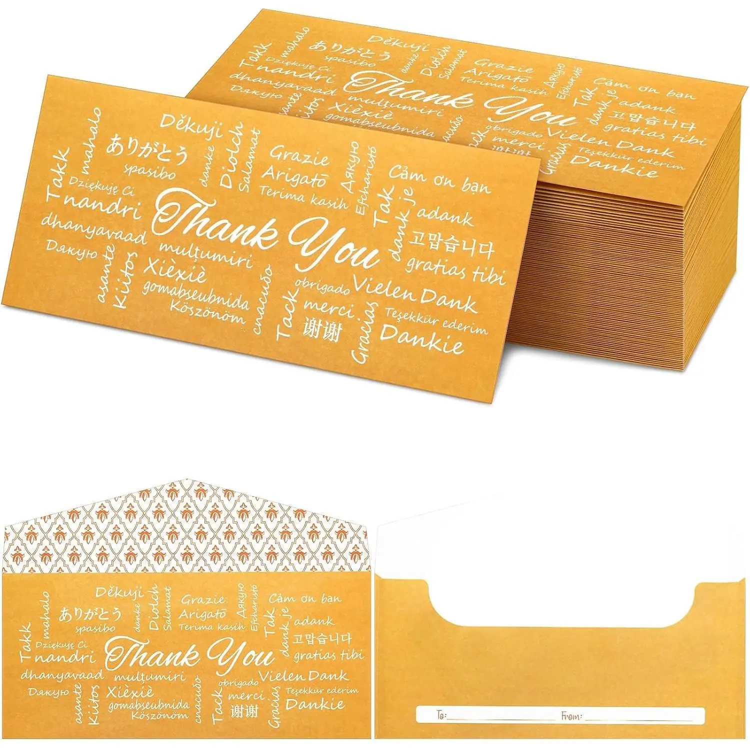 100 Pack Gold Money Envelopes for Cash Gifts - Kraft Small Coin Envelopes Bulk Decorative Holders for Currency, Birthday, Graduation, Wedding, 3 x 7 Inches(Gift)