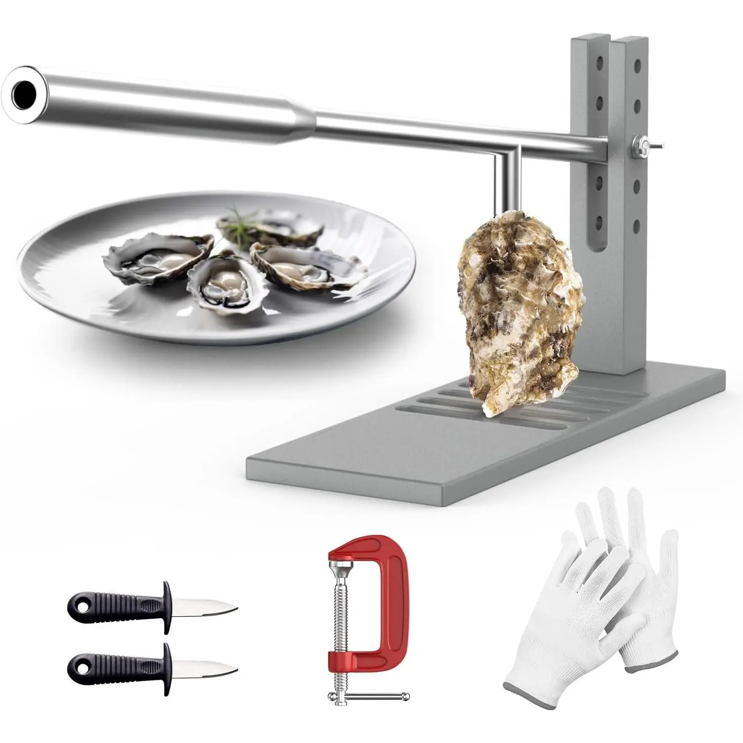 Stainless Steel Oyster Shucker Tool,Portable Oyster Shucking Knife,Easy to Use Oyster Knife,Oyster Opener Machine for Home Use,Including Two Oyster Shucking Knife,a pair of Glove and one G-Clamp.