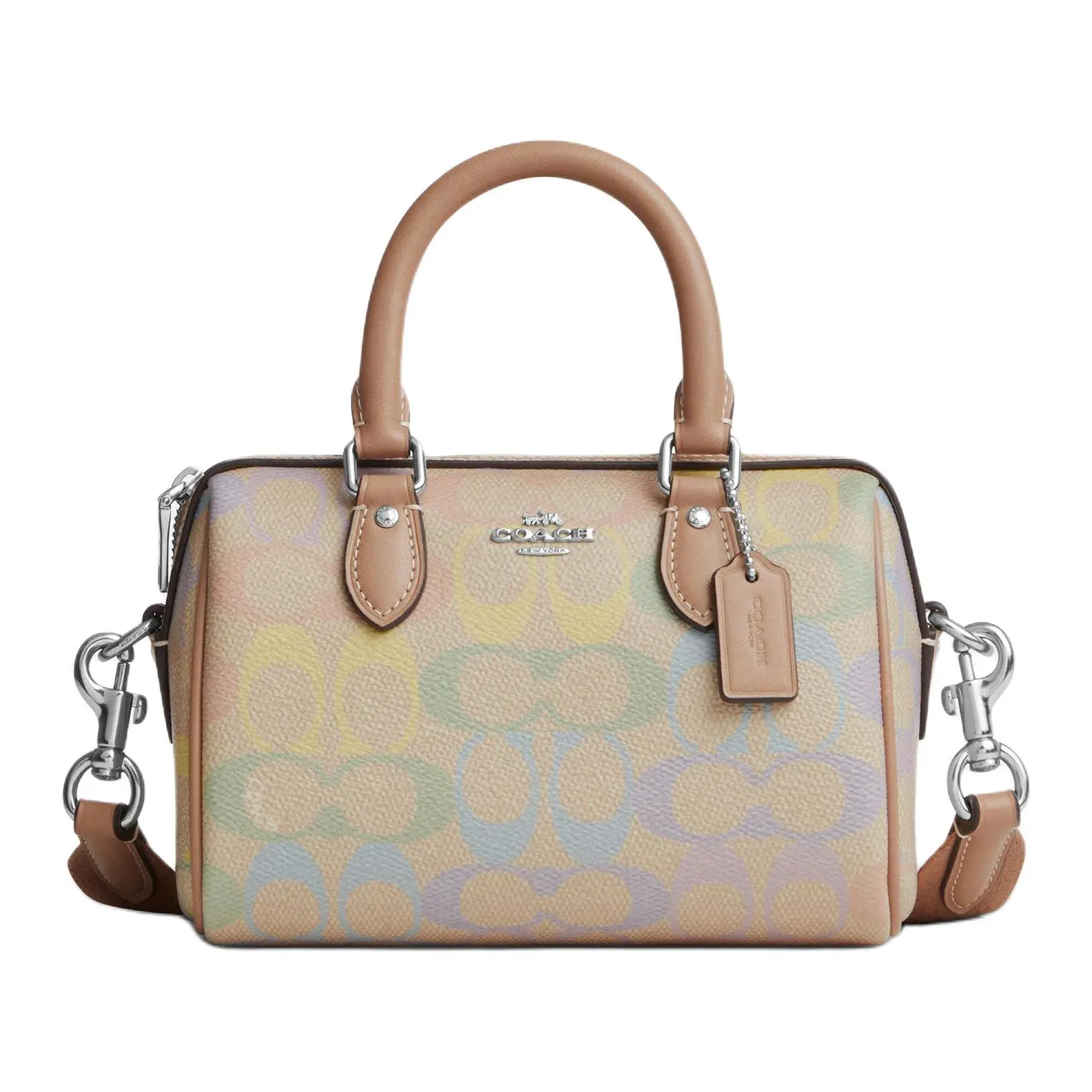 COACH Rowan 17 Crossbody Handbag for Women – Mini Saffron-Colored Faux Leather Bag