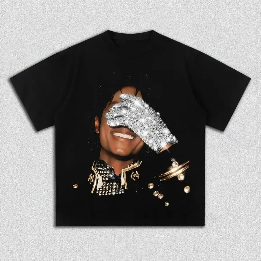 Michael Jackson Graphic Print Menswear T-Shirt, 100% Cotton Unisex Fit Round Neck Short-Sleeve Hip Hop Casual Streetwear Fan Gift Top, Shortsleeve