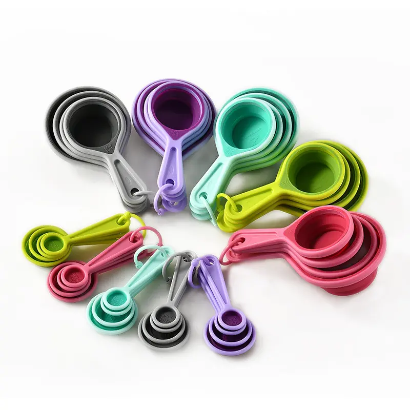 4-piece/8-piece foldable silicone Measuring Cups And Spoons Set, durable and accurate, easy to store and clean, perfect for cooking and baking, kitchen accessories, baking tools, Kitchen Measuring Utensils