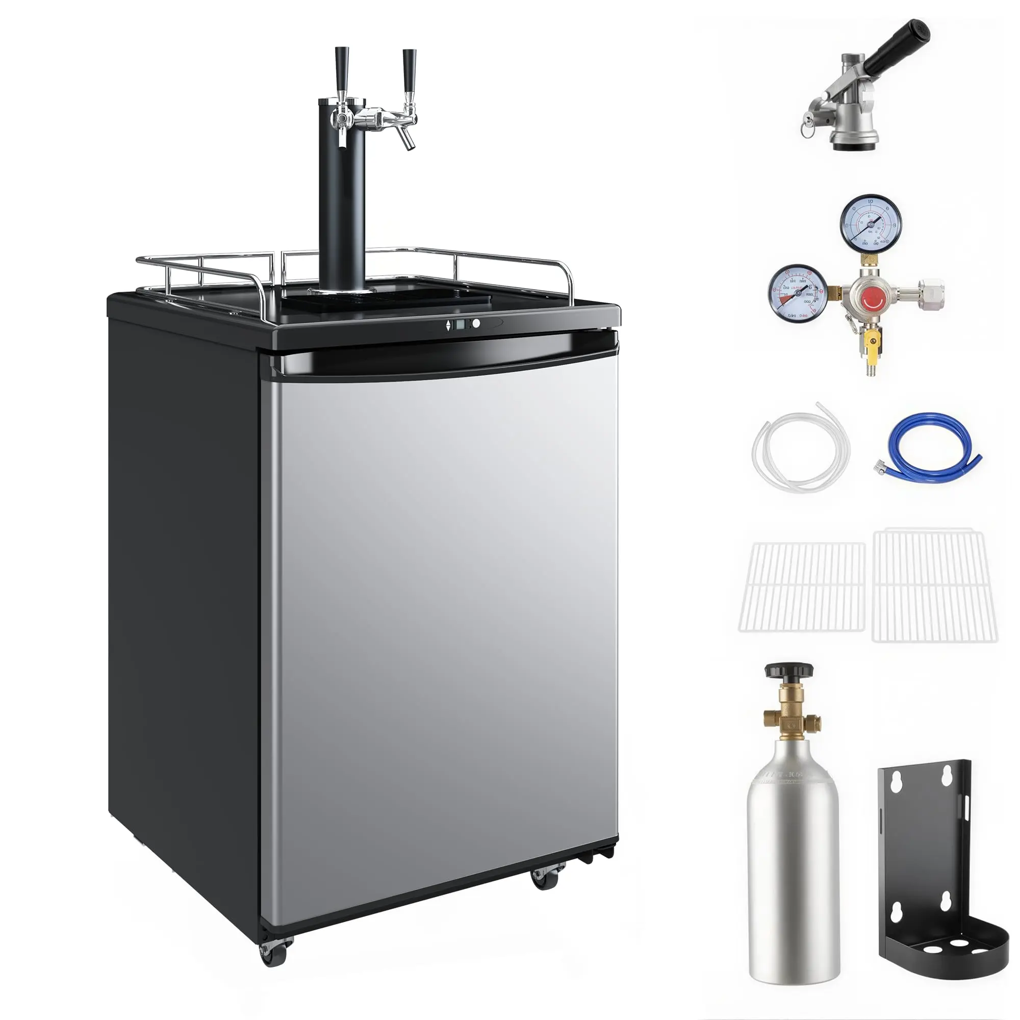 Kegerator Beer Keg Cooler Dispenser - Single Dual Tap Freestanding Refrigerator with Adjustable Temperature Control for Home Bar Garage Commercial