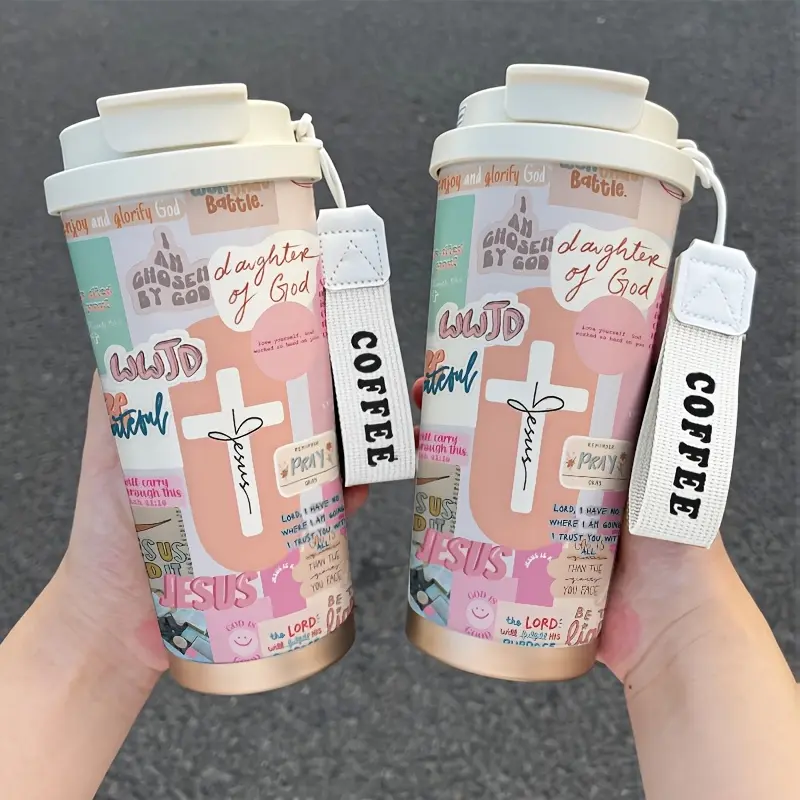 17 92oz Insulated Stainless Steel Coffee Mug with Prayer Design Double Walled Portable Carrying Strap for Hot Cold Drinks Office Travel Valentine s Day Gifts Sports Outdoor Activities