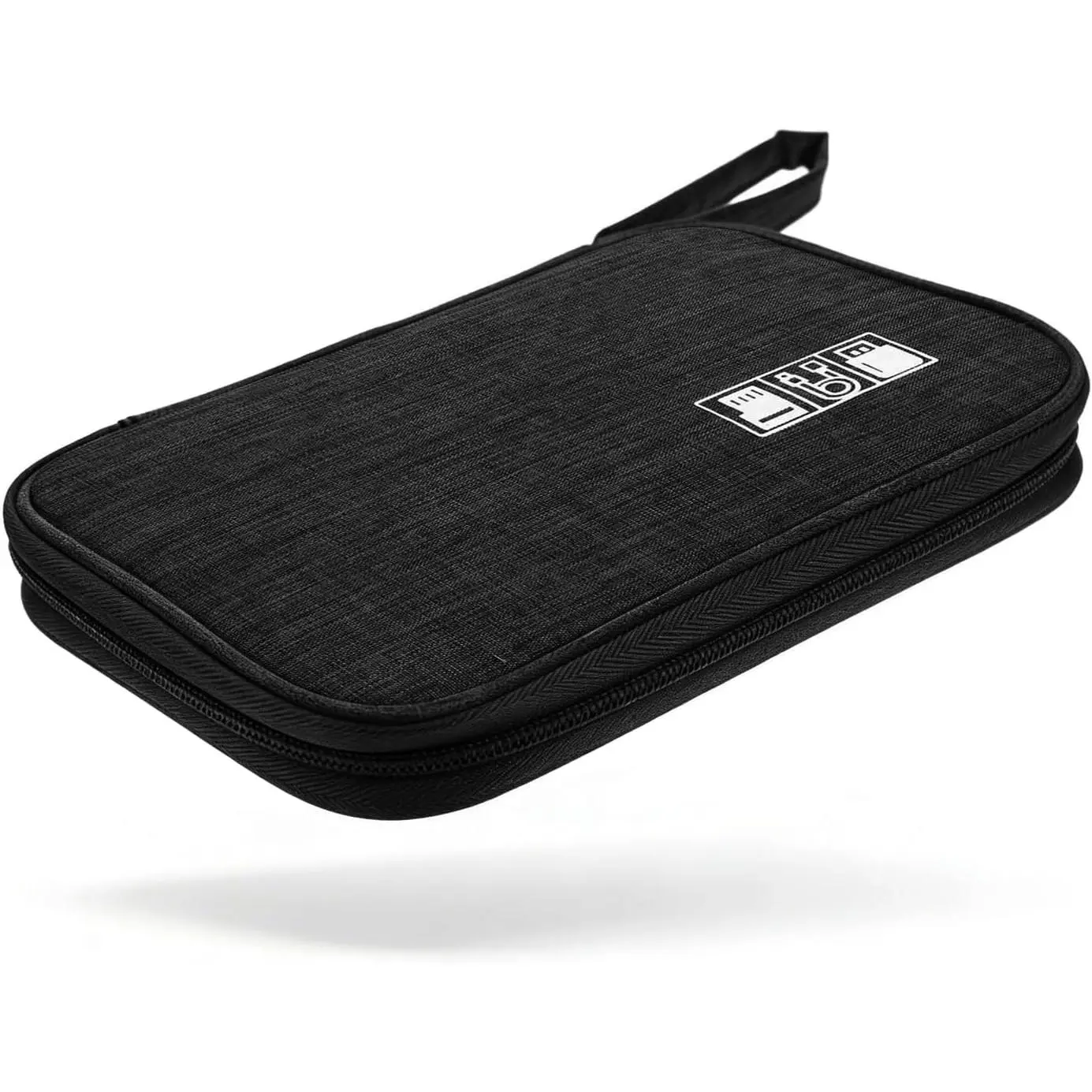 Oxford Fabric Portable Travel Organizer Case with Handle - Compact Storage Bag for SD Cards, Chargers, Power Banks, Earphones (Black), Portable Handle