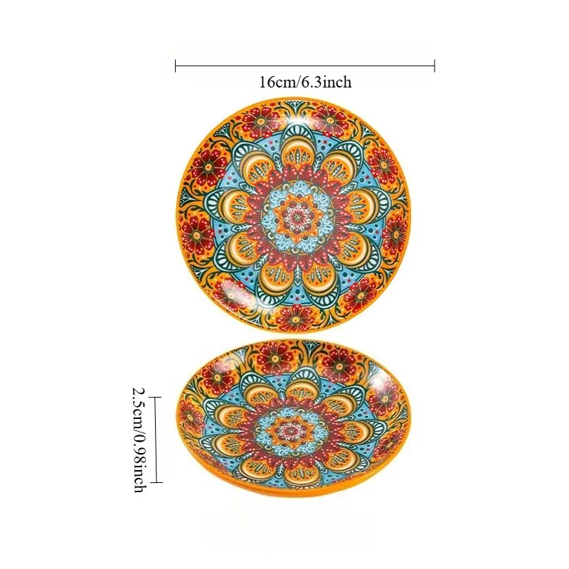 Bohemian ceramic plates, dinner plates for home use, high aesthetic deep plates, small dinner plates, creative steak plates, round plates, vegetable plates