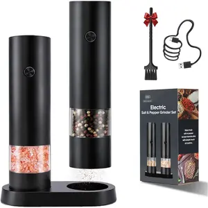 Electric Salt and Pepper  Set, Rechargeable Automatic Salt and Pepper Shakers, -Handed, Adjustable Coarseness, Pepper mills with stand, Seasoning Tools for Kitchen,  Gifts