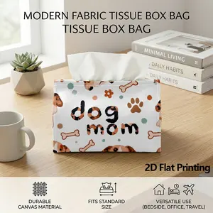 Dog mom leopard print tissue box cover with paw and bone motifs, 2D Flat Printing, perfect for bedroom, office and travel decor, 1PC, works with standard tissue packs for cozy home styling