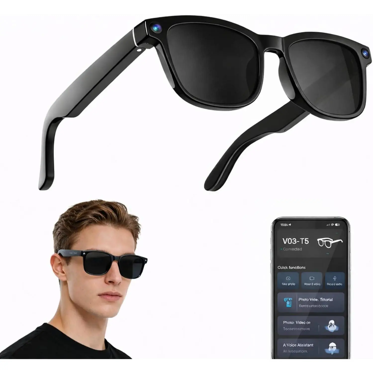 Al Smart Glasses for Women and Men, Smart Glasses with Camera and Bluetooth, Real-Time Translation Glasses with Speakers, 8MP HD Recording Glasses, Open-Ear Smart Sunglasses for Travel, Work, Driving