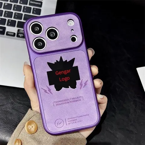 Cartoon Laser Leather Fine-Hole Cellphone Case - Durable Casing with Protection for iPhone 11,14,15,16,17 Pro Max, Purple (Magnetic), Black (No Magnetic) Mobile Phone Accessories