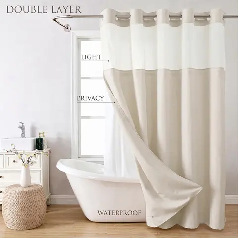 Double Layer, Minimalist Waterproof Bathroom Curtain, Modern Interior Decor, for Home, Hotel, Salon & Dormitory, Bathroom Curtains Shower