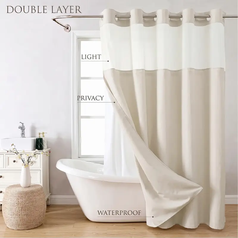 Double Layer, Minimalist Waterproof Bathroom Curtain, Modern Interior Decor, for Home, Hotel, Salon & Dormitory, Bathroom Curtains Shower