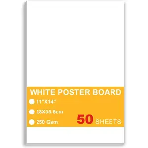50 Sheets White Poster Board, 11"x14" White Poster Paper, Heavyweight Poster Boards, 250gsm, Blank Poster Board for Art Display, Classroom Use, Craft Project, Presentation, Thickness Vision Board