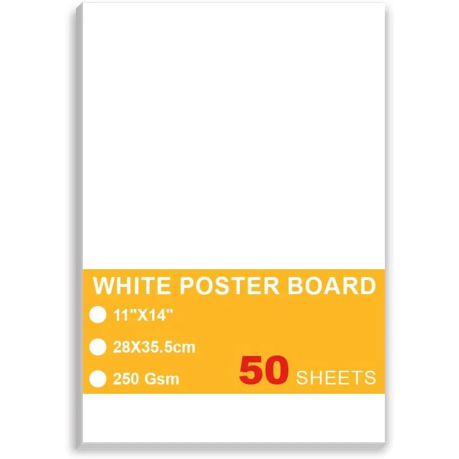 50 Sheets White Poster Board, 11"x14" White Poster Paper, Heavyweight Poster Boards, 250gsm, Blank Poster Board for Art Display, Classroom Use, Craft Project, Presentation, Thickness Vision Board