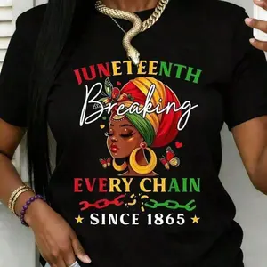Juneteenth Breaking Every Chain Since 1865 Big & Tall Black and White T-Shirt for Women Plus Size - Celebrate Freedom Independence Day Holiday Gift