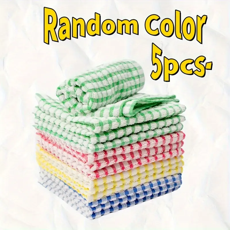 5pcs Colorful Plaid Dish Towels- Absorbent, Reusable Kitchen Cleaning Towels, Suitable Bedroom, Bathroom, and Outdoor Use, Various Colors(Red, White, Orange, Blue, Green), Kitchen Towels