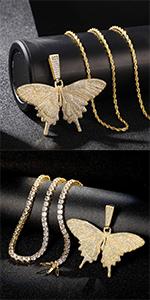 14k Gold Silver Plated Hip Ho Rapper Pendant Chain Necklace for Men-Iced Out Diamond King Pendant with 22 Inch Rope Tennis Chains