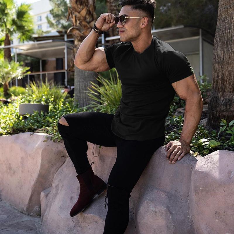 Men's Muscle Sports T-Shirts Fashion Tees Tops Short Sleeve Athletic Workout Gym Clohting Slim Fit T Shirts for Men