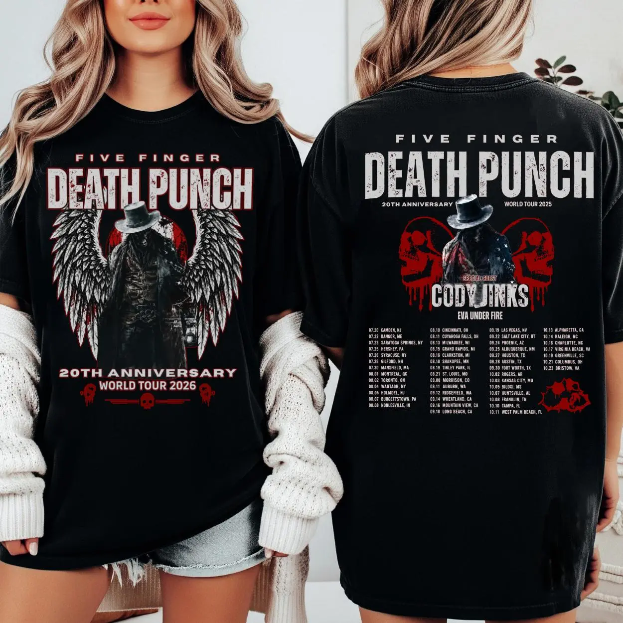 Five Finger Death Punch World Tour 2026 Graphic T Shirt, Heavy Metal Band Shirt, Rock Fan Gift