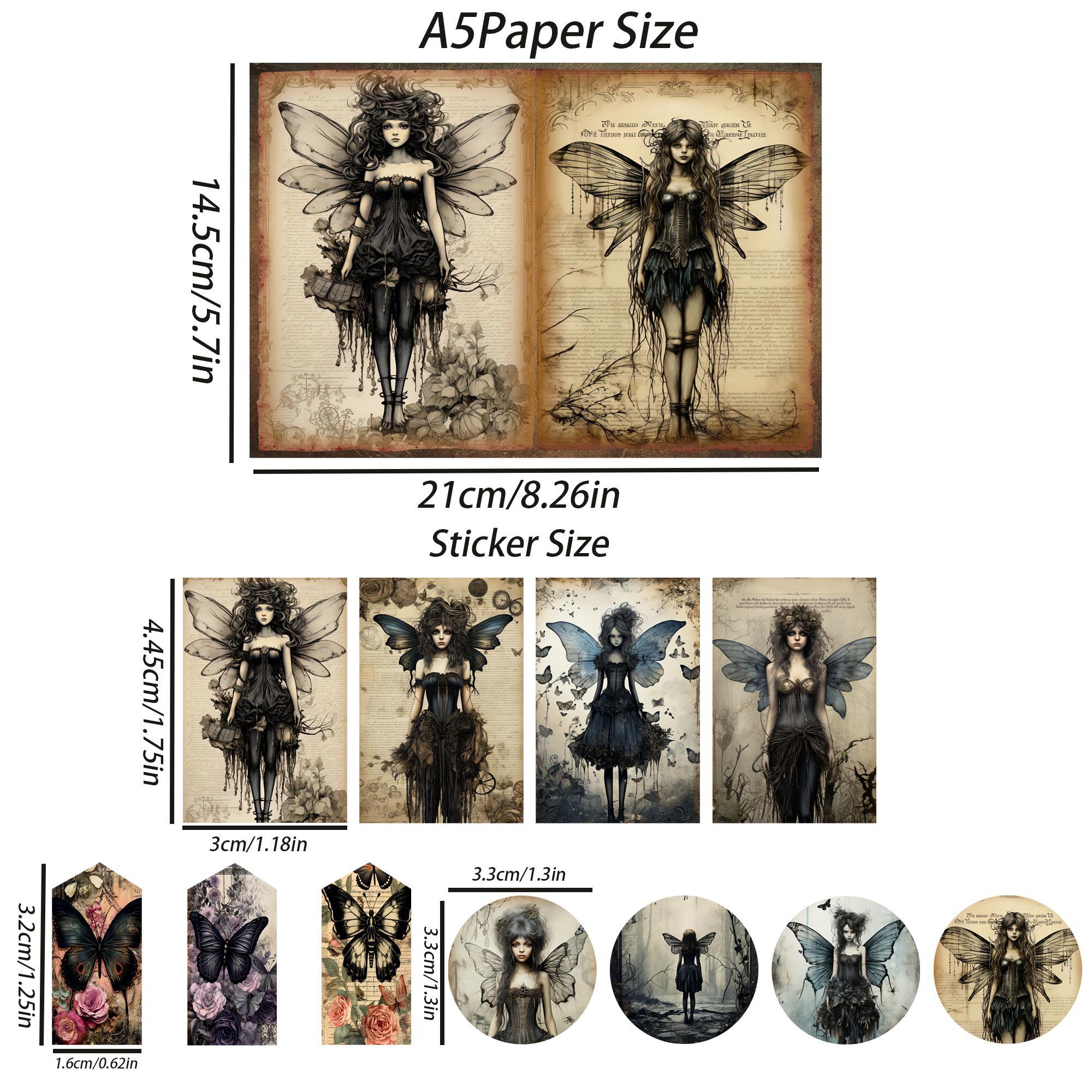 Gothic Butterfly Fairy Pattern Papers & Stickers Set, Sticker Packs, 58pcs/set Including 12pcs Scrapbook Paper & 46pcs Sticker, Perfect for Mini Gift Packaging, Bullet Journaling, Arts Crafts, Scrapbooking Supplies