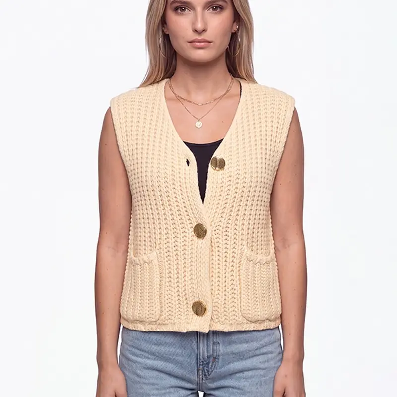 Women's Cropped Knit Cardigan, Sleeveless V-Neck Layer for Fall Layering and Daily Wear