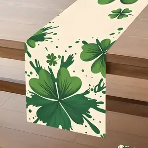 Tablecovers 1pc, a green shamrock pattern on a beige background1, Rectangular table runner, kitchen table, dining room coffee table decoration, festive season tabletop accessories, 100% polyester, farmhouse party holiday dinner tablecloth