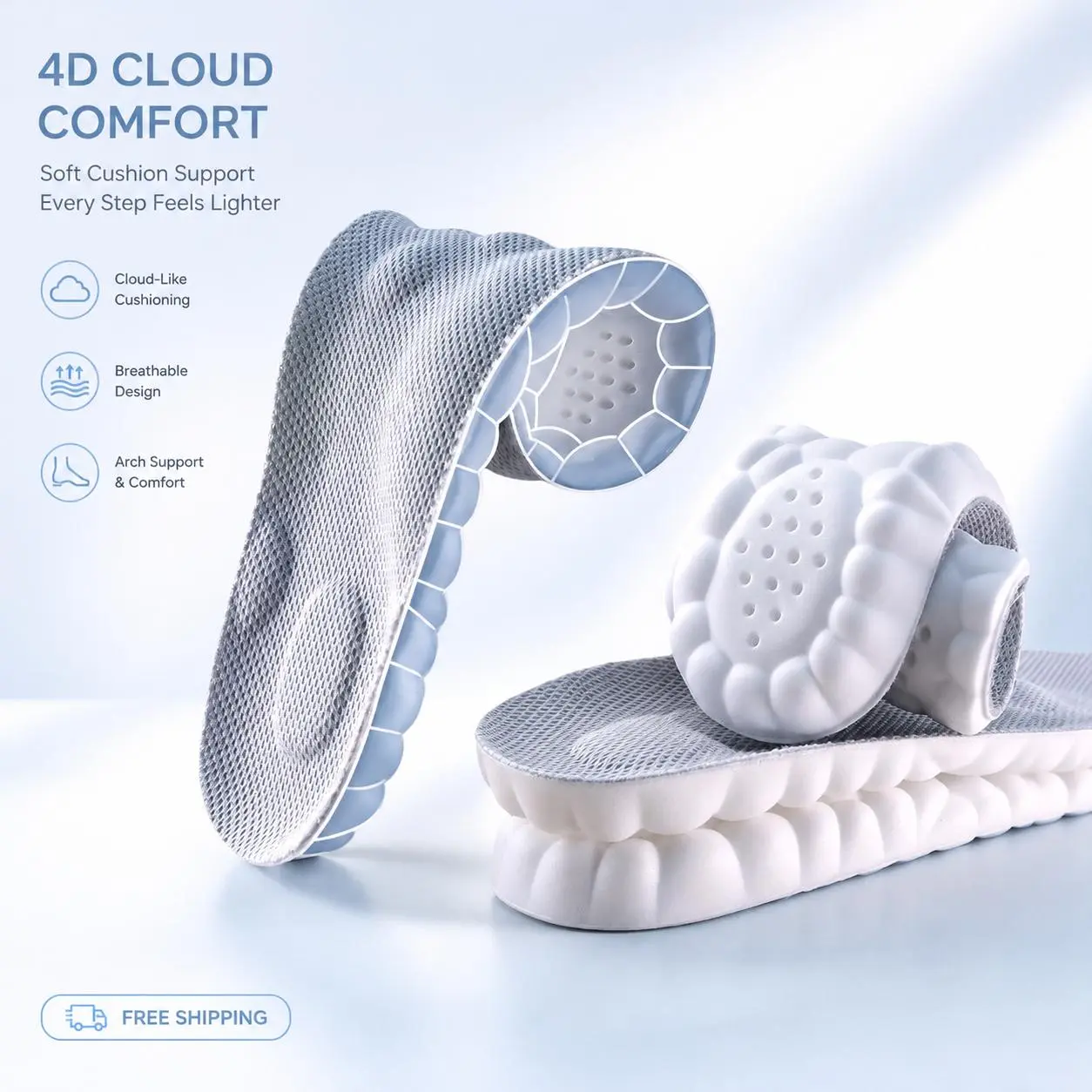 4D Cloud Insoles, Lightweight Anti-Fatigue Shoe Inserts with Ultra-Soft Shock-Absorption, Breathable Massage Design for ft Pain Relief in Standing Work Shoes, Festive Party Gift for Home & Party Supplies
