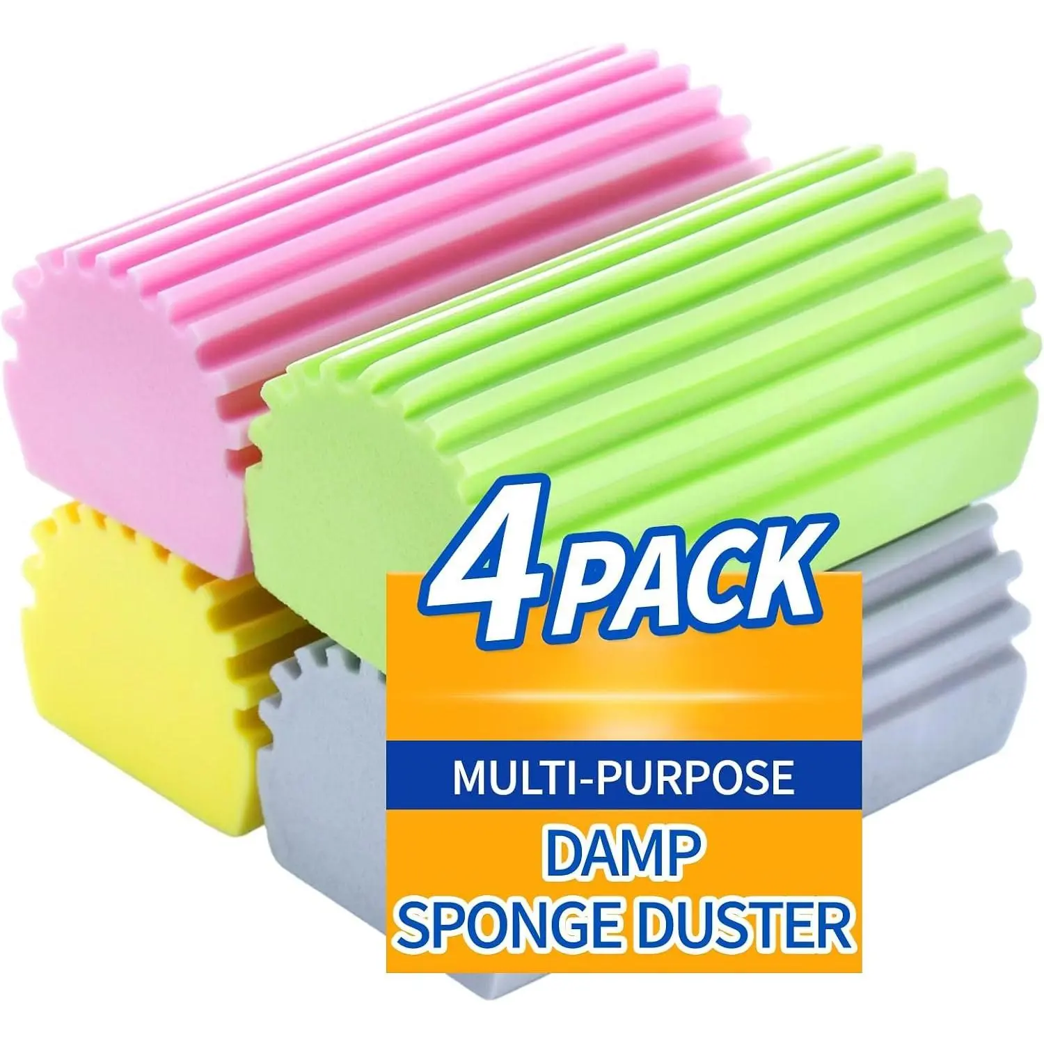 Damp Clean Duster Sponge,4pack Magic Sponge Eraser, Damp Dusting Sponge Household Cleaning for Blinds, Glass, Baseboards,Radiators,Window Track Grooves(Multi Color)