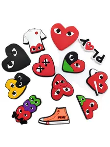12 Piece Heart Play Series Shoe Charms, Cartoon Pattern, Casual Style, Premium Quality, Hot Shoe Decor Accessories, Great Gift Idea