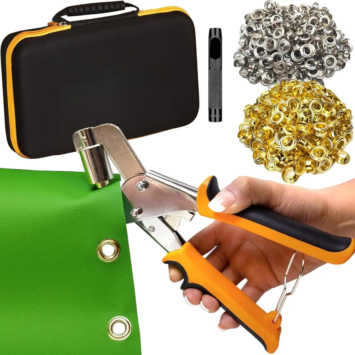 Grommet Tool Kit - 3/8 Inch Eyelet Press Pliers 10mm, Pliers Tool for Tarps, Fabric & Leather, Grommets Puncher with Hole Punch and 600 count Grommets