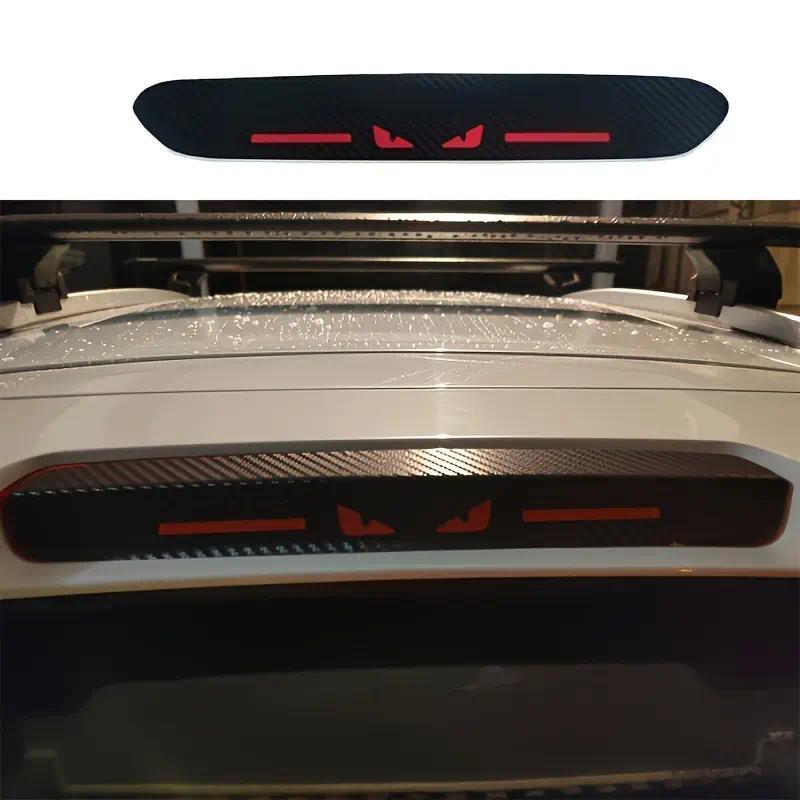 Stylish High Mount Brake Light Sticker, Carbon Fiber Texture Durable PET Material, Easy Paste Car Exterior Decal, Enhances Safety & Style, Custom Logo Compatible for Most Cars